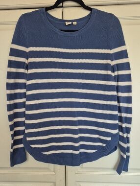 Women's Blue and White Striped Knit Sweater 100% Cotton